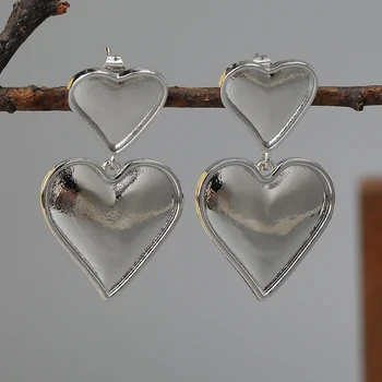 Луксозни Модерни Двойни Обеци във формата На Сърце Сребрист Цвят, Елегантни Висящи Обици във Формата На Капка на Любовта За Жени