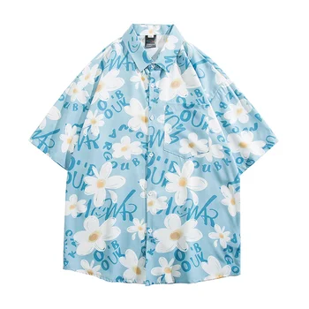 Коприна риза с флорална принтом Leap Летни ризи с много къси ръкави за момчета ropa clothing ризи за мъже