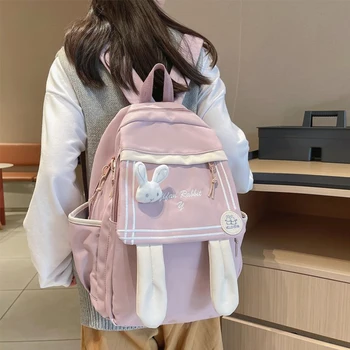 Детски училищен раница с заячьими уши Kawaii, Дамски чанти през рамо за тийнейджъри, Всекидневни раница за лаптоп за студенти