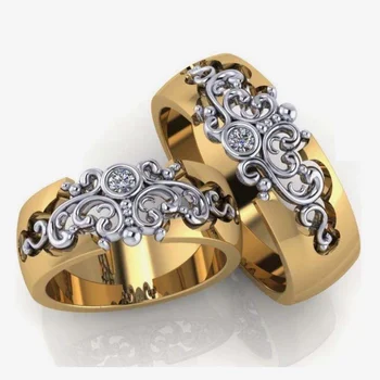 Елегантни дамски пръстен с инкрустиран от Цирконий Златен цвят, Модерни Метални пръстени с резба, Годежни пръстени за жени, бижута