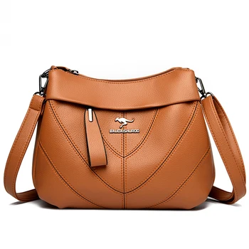 Висококачествена Кожена Дамска чанта през рамо, Дизайнерски 3 Слоя, портмонета и чанти, Однотонная Луксозна Дамска чанта-месинджър