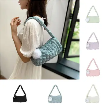 Облак чанта през рамо в корейски стил, клетчатая чанта с Голям капацитет под мишниците, однотонная чанта през рамо, Плиссированная чанта балона на открито