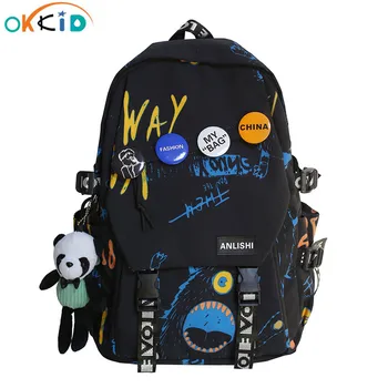 OKKID, училищен раница за момчета, модерен раница с графити, мъжки раница за пътуване, чанта за студентски книги за момичета и момчета