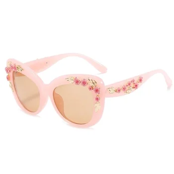 Слънчеви очила с изображение на кралица котешки очи във формата на рози, женски vintage слънчеви очила за момичета, брендовый дизайн, слънчеви очила с UV400