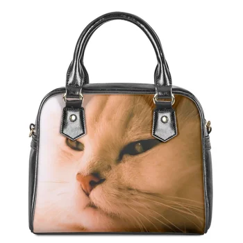 Сладки Кожени чанти през рамо с принтом 3D животински Коте за жените, Ежедневно пазарска чанта, Дамска чанта за пътуване, вечерни чанти