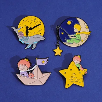 Сладък Cartoony Принц с Эмалевыми Игли под формата на Звезди и Луната, Страхотна Метална Брошка-Икона за Бижута и Аксесоари