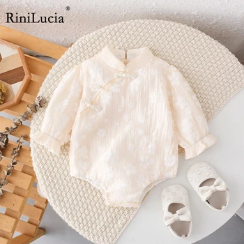 RiniLucia/Гащеризон за малки деца и новородени момичета, Гащеризон с дълги ръкави и цветен модел, Новост 2023 година, есента на дрехи за малките момичета, 1 дреха